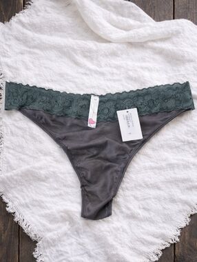 NWT Cosabella Adore Gray Lace-Trim Thong Panty in Pewter Size 1XL